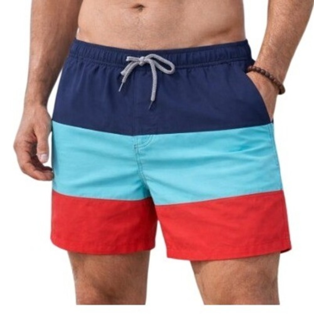 Reyn Spooner Swim Trunks Blue Colorblock Bamboo Blend Lined Board Shorts 7" Sz S